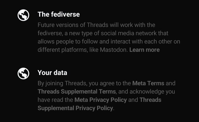 Quais os planos da Meta com o Threads e o que é o termo fediverso que aparece na instalação?